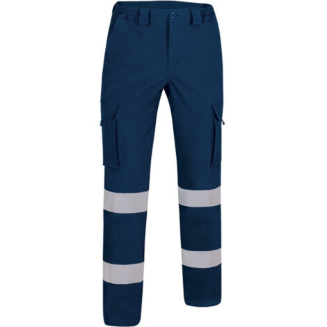 Pantalón de trabajo azul multibolsillos de Visibilidad Realzada con dos cintas reflectantes EN13688 y EN17353 VALENTO NAOS L Azul marino orión