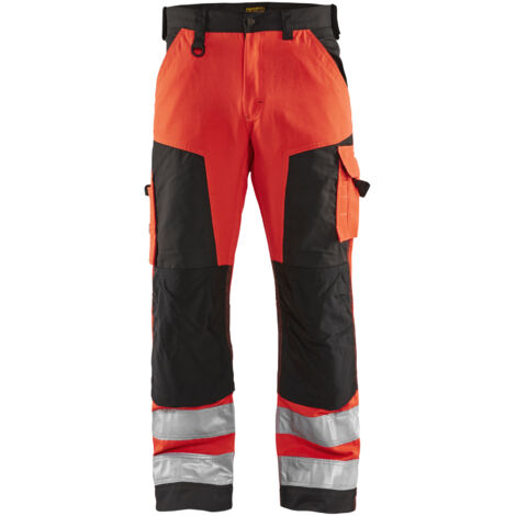 Pantalón de trabajo de alta visibilidad 1566 - Rojo fluorescente/Negro M - ES(42) - SE(C48) - Corto