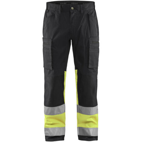 Pantalón de trabajo de alta visibilidad elástico 1551 - Negro/Amarillo fluorescente 5XL - FR(60) - SE(C66) - Corto