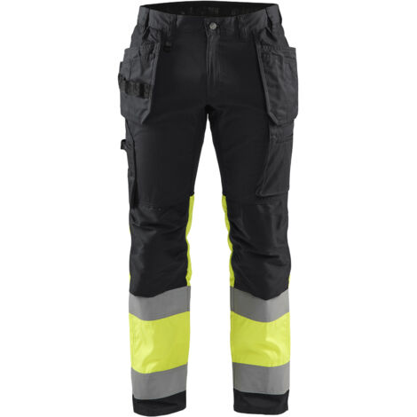 Pantalón de trabajo de alta visibilidad elástico 1558 - Negro/Amarillo fluorescente 5XL - FR(60) - SE(C66) - Corto