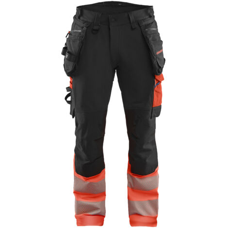Pantalón de trabajo de alta visibilidad elástico 4D 1125 - Negro/Rojo fluorescente XS - ES(38) - ES(C44) - Normas