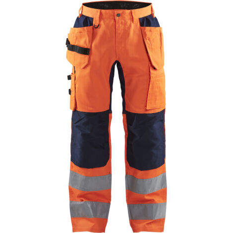 Pantalón de trabajo de alta visibilidad elástico artesanal 1552 - Naranja fluorescente/Azul marino XS - FR(38) - SE(C44) - Corto