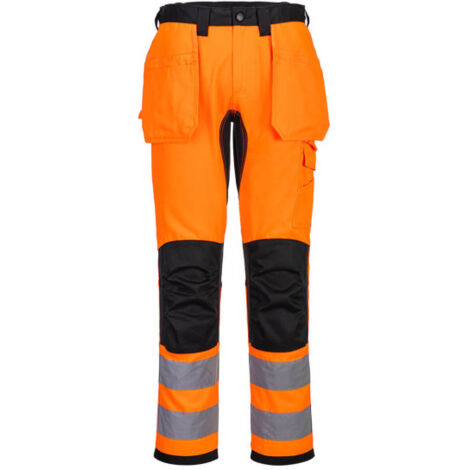 Pantalón de trabajo de A.V flúor con paneles elásticos 4 sentidos, bolsillos para rodilleras CD889 46 pulgadas Naranja/Negro
