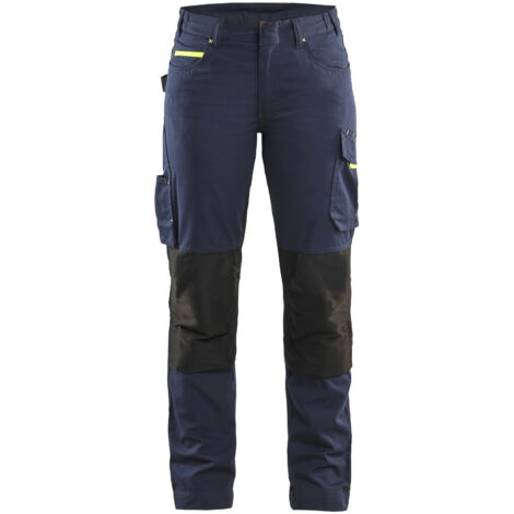 Pantalón de trabajo de mantenimiento elástico para mujer 7195 - Azul marino/Amarillo fluorescente M - FR(40) - SE(C38) - Corto