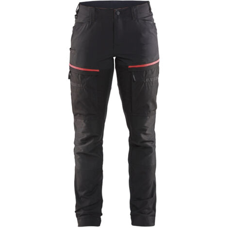 Pantalón de trabajo de mantenimiento stretch para mujer 7166 - Negro/Rojo XL - FR(48) - SE(C46) - Corto