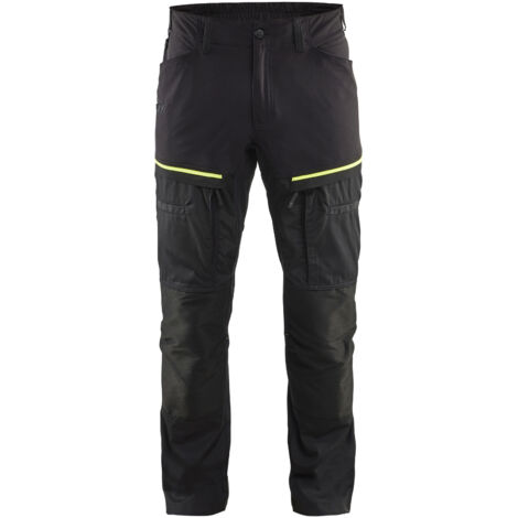 Pantalón de trabajo elástico 1456 - Negro/Amarillo fluorescente M - FR(42) - SE(C48) - Largo