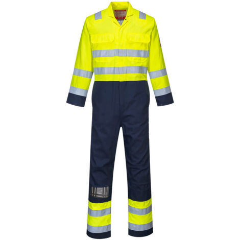 Pantalón de trabajo Hi-Vis Bizflame Amarillo/Azul marino 4XL