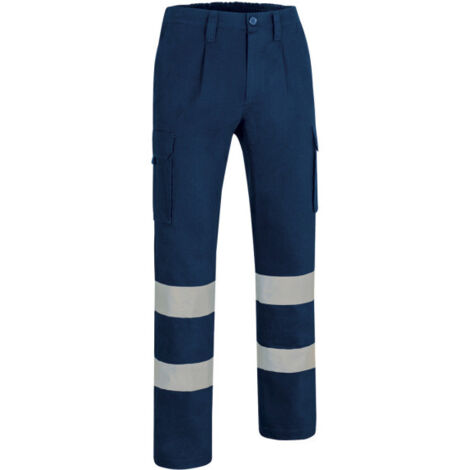 Pantalón de trabajo multibolsillos AV azul marino, cintas reflectantes y tejido sarga VALENTO MISSOURI M Azul marino orión