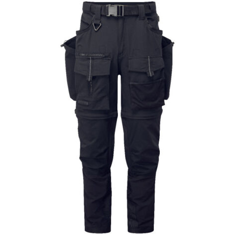 Pantalón de trabajo multibolsillos tejido elástico Ultimate Modular 3 en 1 PORTWEST BX321 44 pulgadas Negro/Amarillo