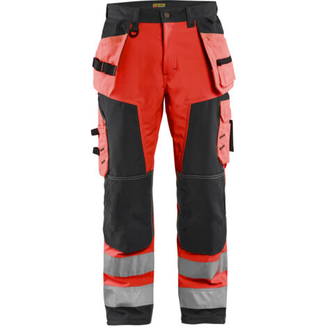 Pantalón de trabajo softshell de alta visibilidad 1567 - Rojo fluorescente/Negro M - FR(42) - SE(C48) - Normas