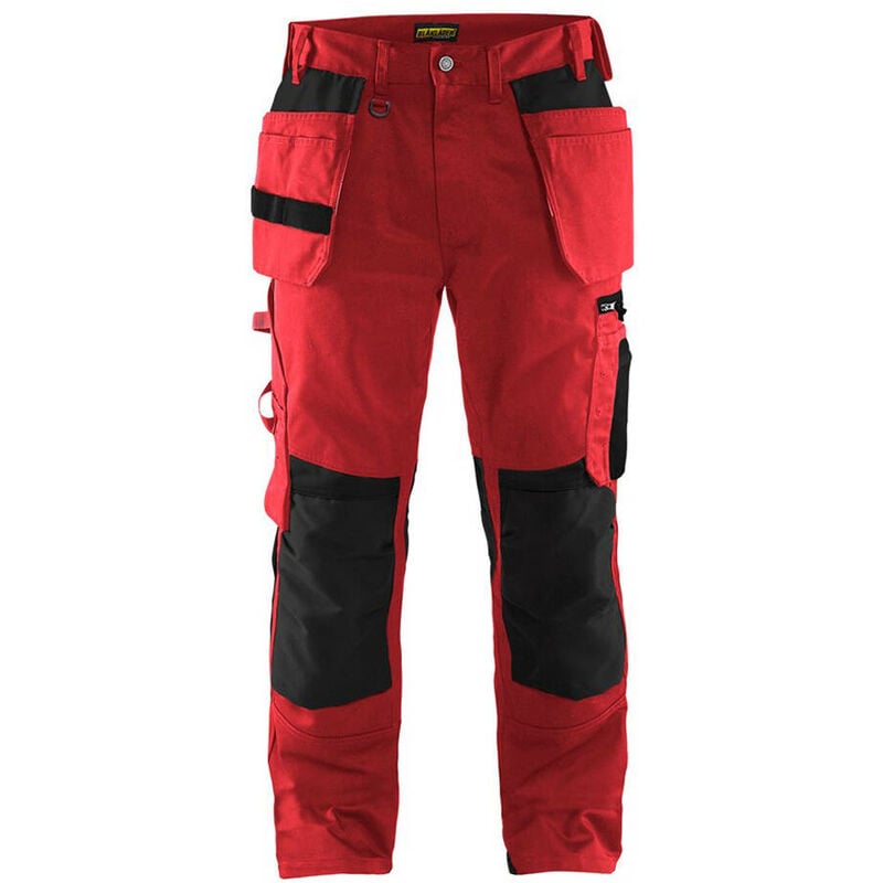 blaklader - pantalon de travail artisan polycoton multipoches rouge / noir 42 - rouge / noir