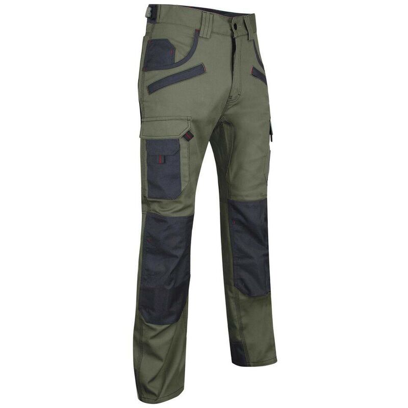 pantalon de travail bicolore avec poches genouilléres lma secateur kaki / gris 52 - kaki / gris