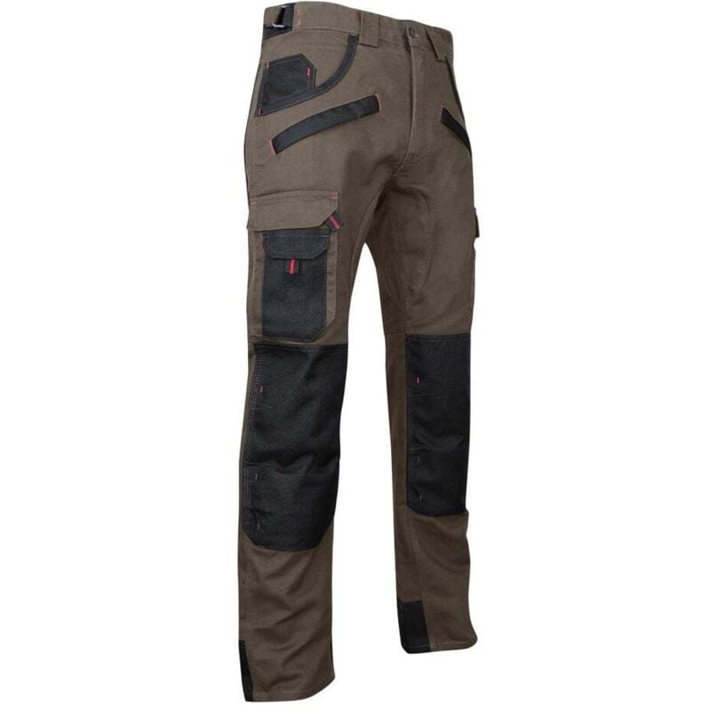 Pantalon de travail bicolore avec poches genouillères TOURBE Taupe / Noir 60 - LMA