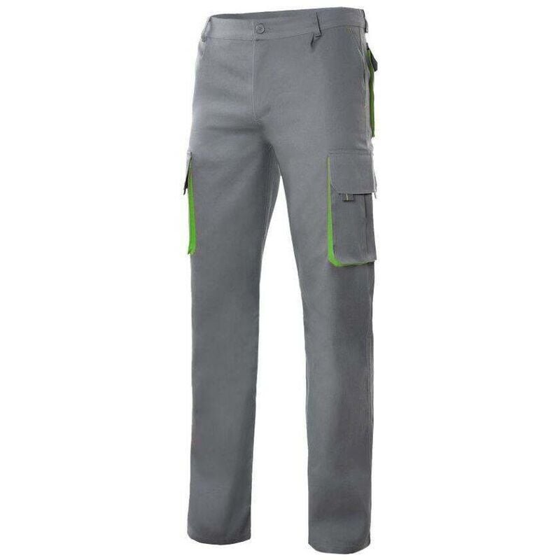 Pantalon multipoches bicolore VELILLA Gris / Lime 50 - Gris / Lime