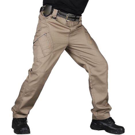 Pantalon de travail cargo tactique imperméable New Soldier pour homme, style cargo, pour activités de plein air - Taille L - Kaki