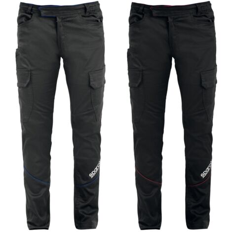 Pantalon de travail cargo technique basique Sparco Boston Taille XXL multi-poches noir en toile de coton stretch avec empie'cements rembourre's aux genoux Nero XXL