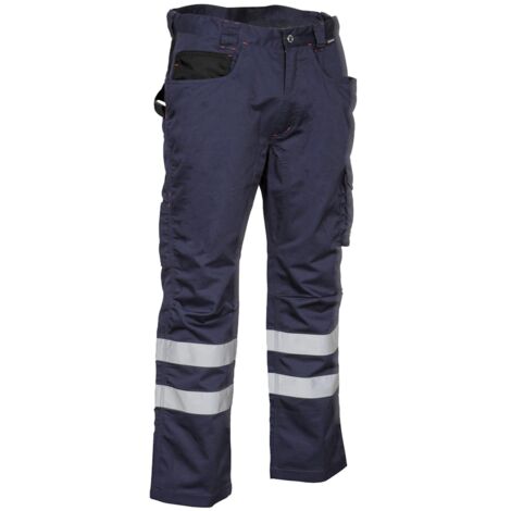 Pantalon de travail Cofra Pincers en polyester et coton marine/noir taille 58 avec 2 bandes re'flexes et poches avant et arrie're pour la construction l'industrie et la logistique Navy/Nero 58