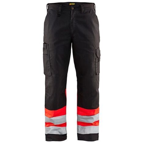 Pantalon de travail haute visibilité 1564 - Noir/Rouge fluo XS - FR(38) - SE(C44) - Courtes