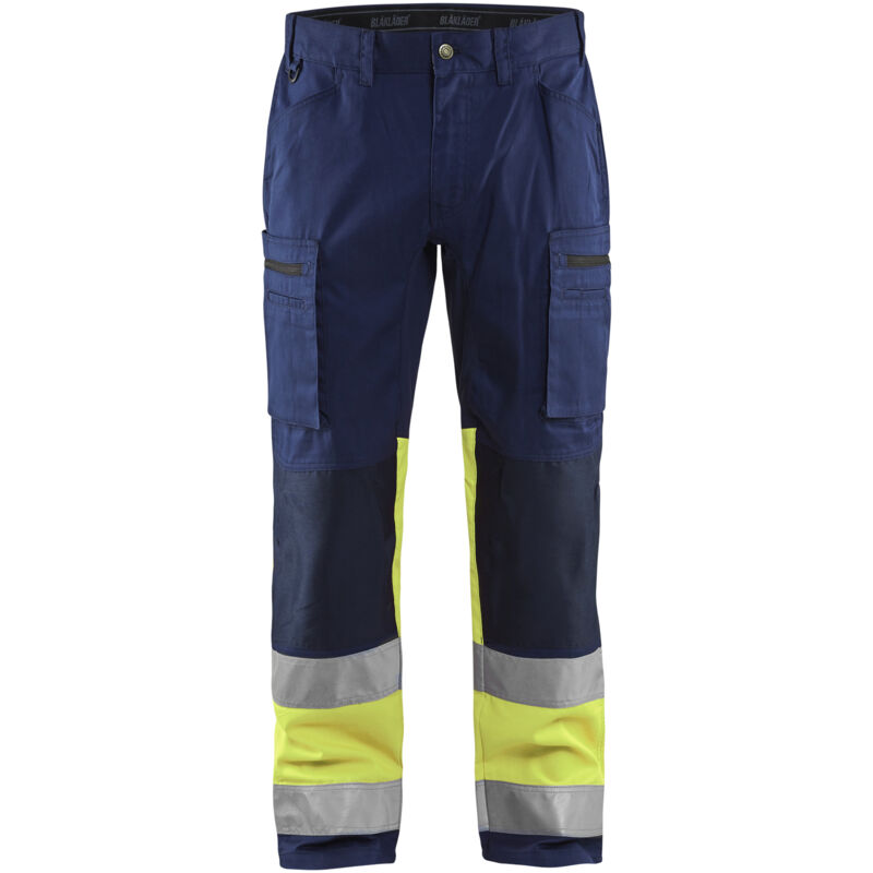 Pantalón de trabajo de alta visibilidad elástico 1551 - Azul marino/Amarillo fluorescente 5XL - FR(60) - SE(C66) - Corto