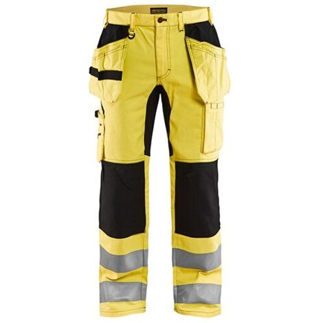 Pantalon de travail haute visibilité stretch artisan 1552 - Jaune fluo/Noir XL - FR(48) - SE(C54) - Courtes