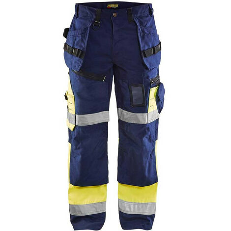 Pantalon de travail haute visibilité X1500 BLAKLADER 1508 - Bleu foncé / Jaune - 56 - Jambes courtes