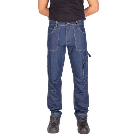 Pantalon de travail homme M – Denim résistant 65% polyester – Poches multifonctionnelles pour outils – Taille 84 cm
