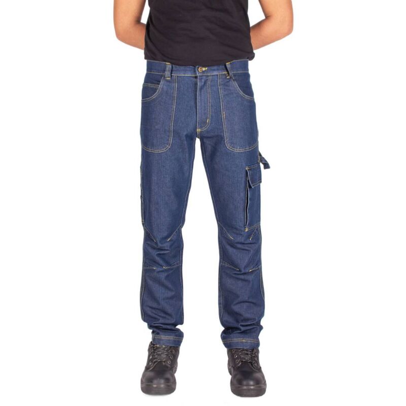Pantalon de travail homme M – Denim résistant 65% polyester – Poches multifonctionnelles pour outils – Taille 84 cm