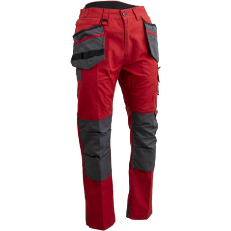 Pantalon de travail imperméable tissu canvas avec poches genouillères LMA CALDEIRA Rouge 40