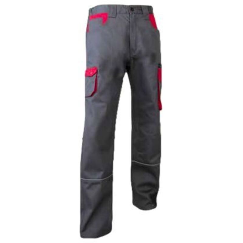 LMA - Pantalon de travail 110821 lin taille 56 gris/rouge multipoche avec passepoils rétroréfléchissants à l'avant