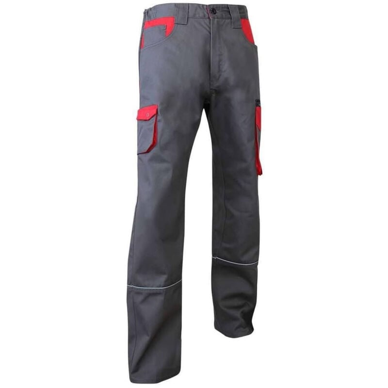 Pantalon de travail LMA 110821 lin taille 52 bicolore gris/ rouge multipoches