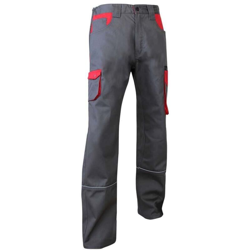 Pantalon de travail Multi Poches LMA Lin Gris / Rouge 60