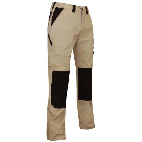 Pantalon de travail multipoches avec genouillère été LMA Pluton Ripstop Beige / Noir 46.