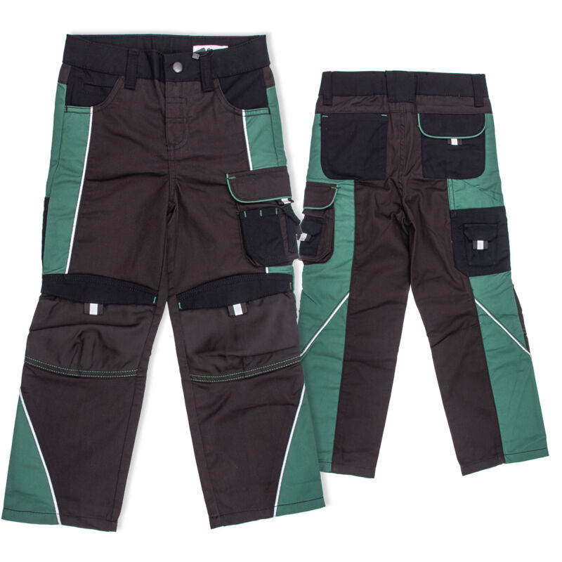 Pantalon de travail pour enfants FIRI avec genoux renforcés Pantalon de travail pour enfants FIRI 134/140 Noir Gris, Multi-poches