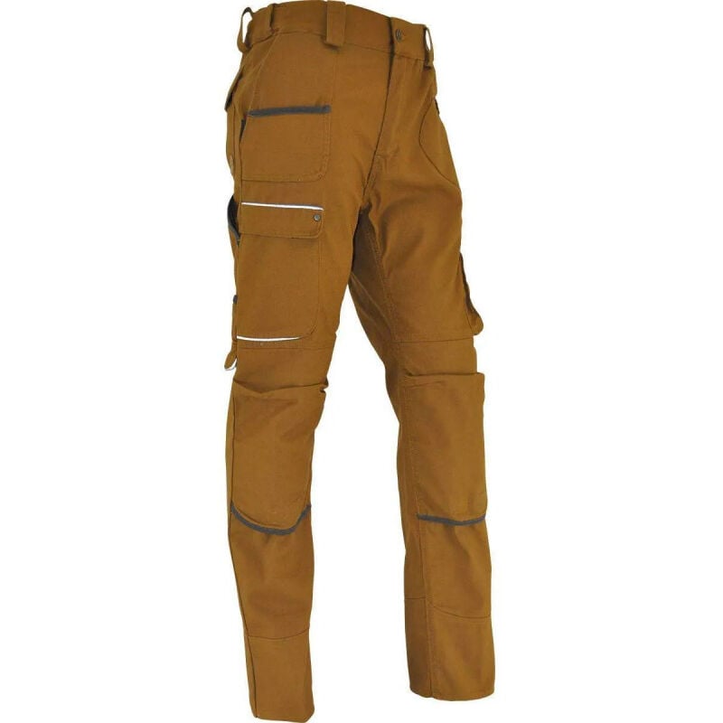 Pantalon chantier sahara Taille 44, poches multiples, genouillères incluses, bronze