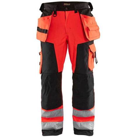 Pantalon de travail softshell haute visibilité 1567 - Rouge fluo/Noir L - FR(46) - SE(C52) - Courtes