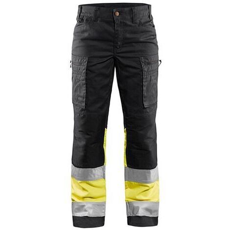 Pantalon de travail stretch haute visibilité femme 7161 - Noir/Jaune fluo 2XL - FR(50) - SE(C48) - Courtes