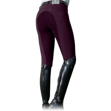 Pantalon d'équitation taille haute élastique pour femme, coupe skinny, style course hippique - M - Rouge vin