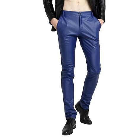 Pantalon en cuir épais coupe slim pour homme, bleu - Taille 33 (EU)