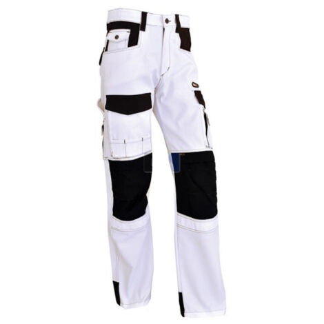 Pantalon extensible blanc et noir taille 38 – Coton renforcé avec 2% XLA – Norme genouillères CE EN 14404 – Emplacement pour genouillères en CORDURA – Vepro