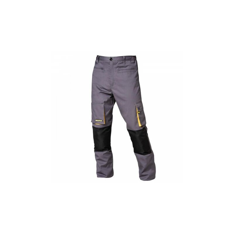 Pantalon de travail long, multipoches, robuste, genoux renforcés, gris/jaune taille 38/40 s