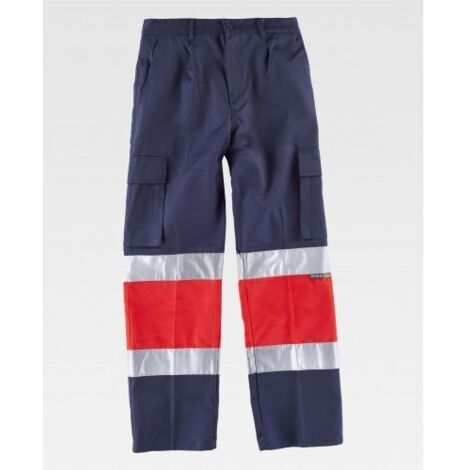 PANTALON MULTIBOLSILLOS 2 CINTAS ALTA VISIB.ROJO+MARINO T-46-MAYTON-8435416210187