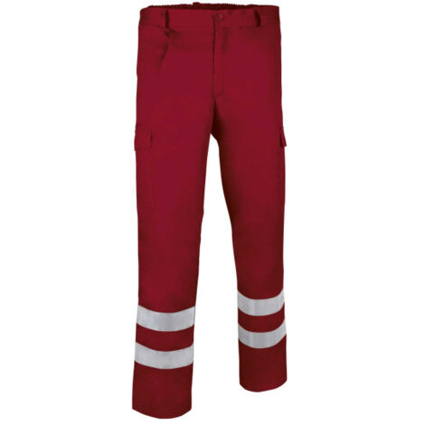 Pantalón multibolsillos con pinzas retroreflectantes VALENTO Drill M Rojo loto