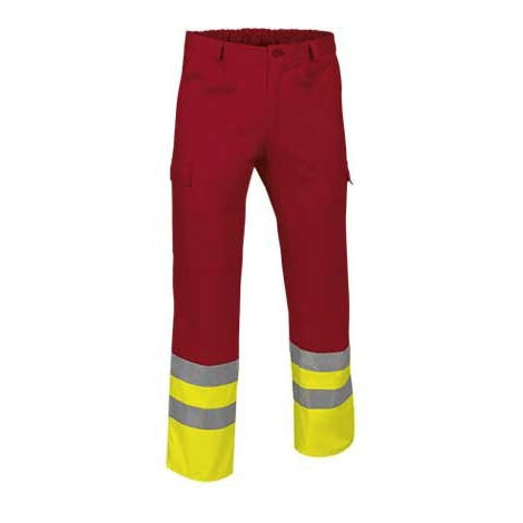 Pantalón multibolsillos de alta visibilidad con cintas reflectantes, variedad de colores EN 20471 VALENTO TRAIN L Amarillo fluor / Rojo loto