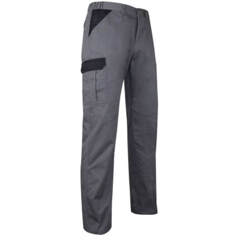 LMA – Pantalon de travail multipoches gris et noir – Ceinture élastiquée – Poches pratiques – Matériaux 65% polyester, 35% coton – Taille 40