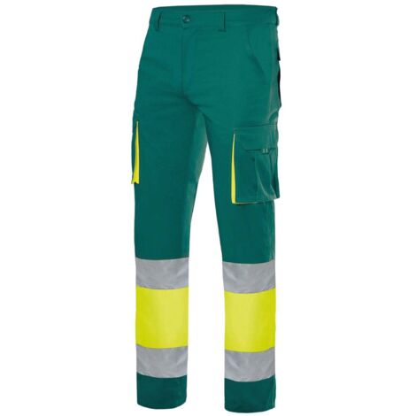 Pantalón Stretch Bicolor Multibolsillos Alta Visibilidad VERDE/AMARILLO FLÚOR 3XL