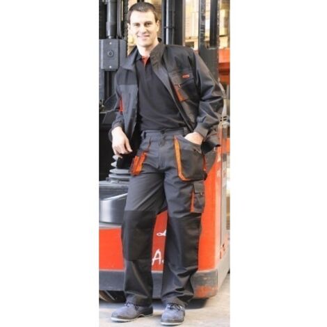 Pantalon Trabajo L Tergal Negro/Naranja Top Range Juba