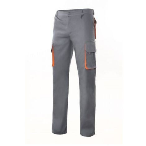 Pantalon Trabajo T54 Con Pinza Tergal Gris/Naranja Velilla