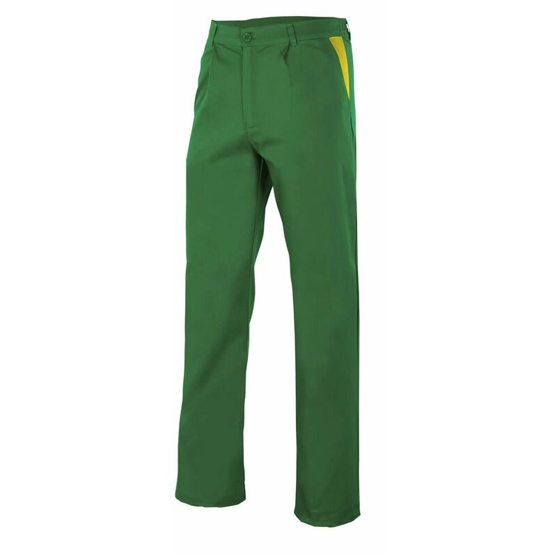 

Velilla - Pantalón básico industrial verde con pinzas combinado Serie PT349 | 40 - Verde / Amarillo