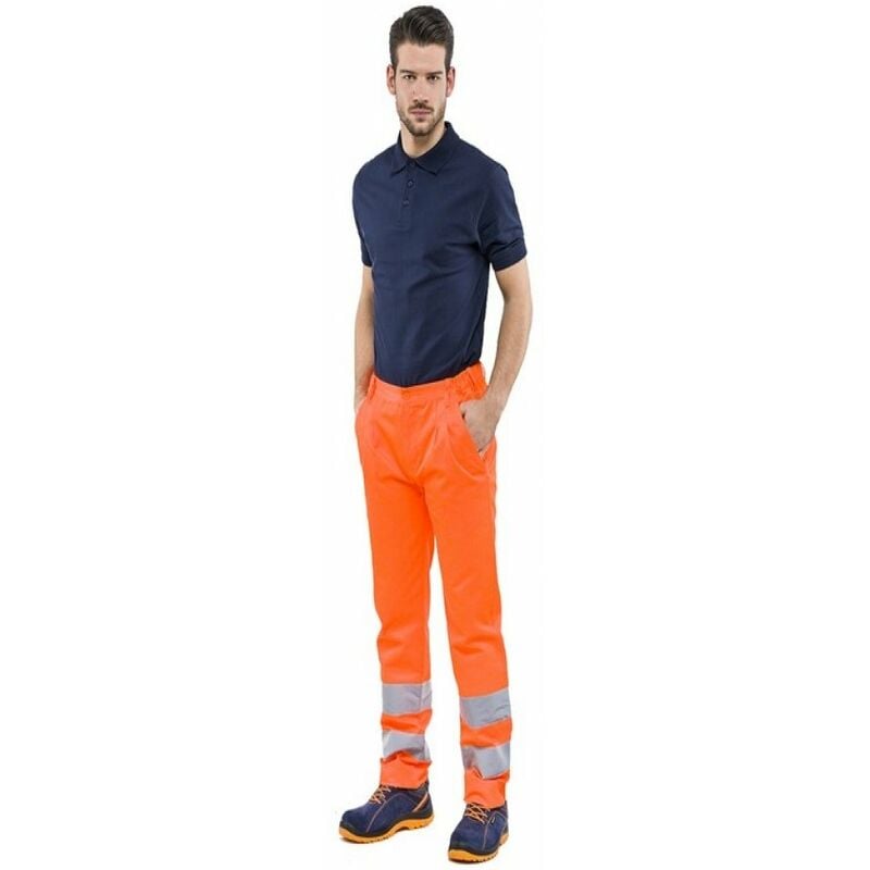 Image of Pantaloni in Cotone e Poliestere con Rifrangenti e Tasche - Arancio Fluo XL - Arancio