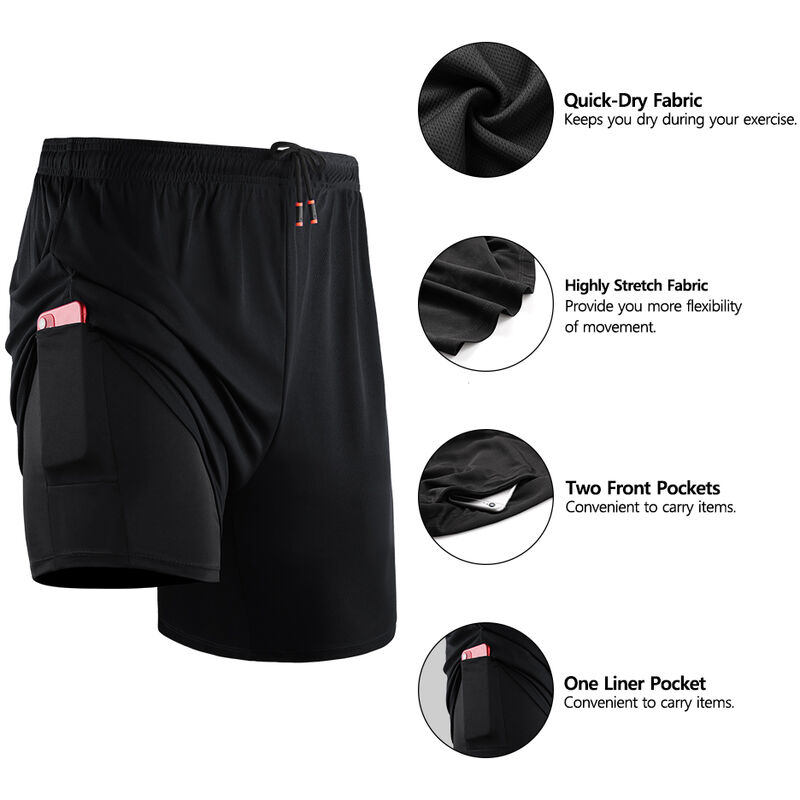 

Pantalones cortos de entrenamiento 2 en 1 para hombre Bolsillos de secado rapido Pantalones cortos para correr de baloncesto Pantalones deportivos